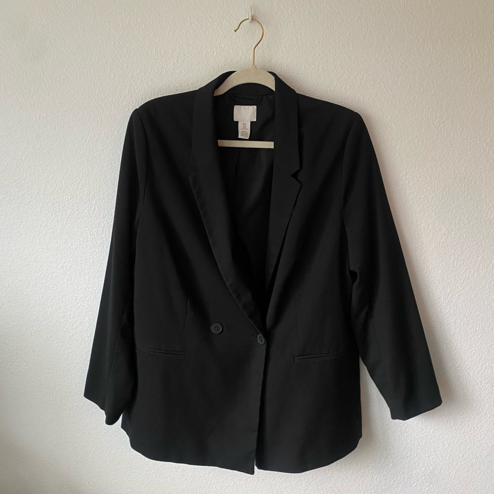 Black Double Breasted Button Blazer